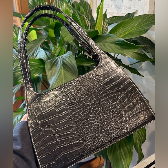 Vintage Liz Claiborne Croc Embossed Black Should Bag - Picture 3 of 9